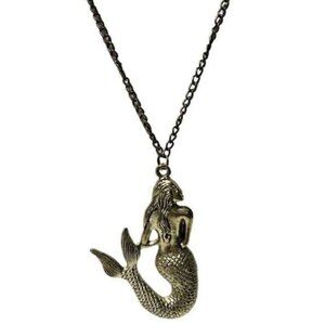 Vintage Mermaid Pendant Necklace Gold Tone Mystical Fantasy Beach Core Jewelry
